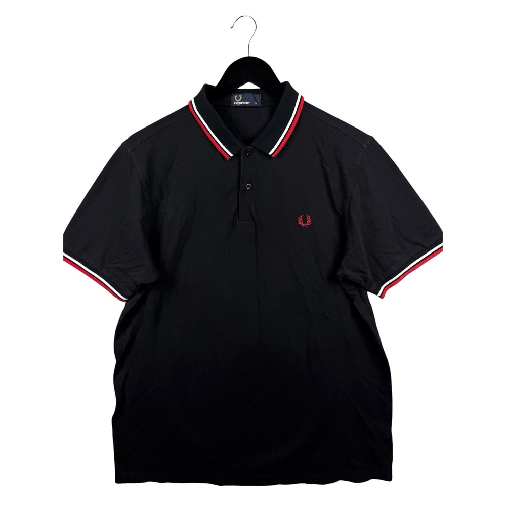 Fred Perry Mens Polo Size XL Black Solid Collared Short Sleeve Casual Button